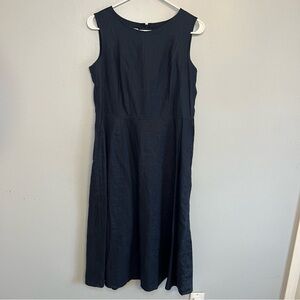 Talbots Sleeveless Linen Midi Dress Navy Blue A-Line Petite Sz 10P Casual Beachy